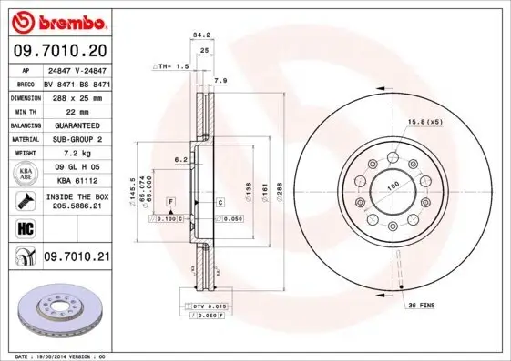 Bremsscheibe BREMBO 09.7010.21