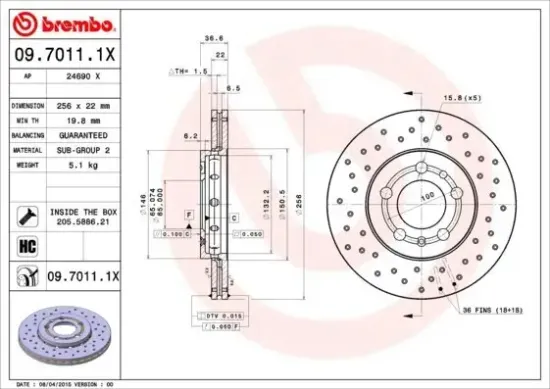 Bremsscheibe Vorderachse BREMBO 09.7011.1X Bild Bremsscheibe Vorderachse BREMBO 09.7011.1X