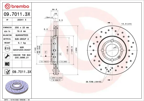 Bremsscheibe Vorderachse BREMBO 09.7011.3X Bild Bremsscheibe Vorderachse BREMBO 09.7011.3X