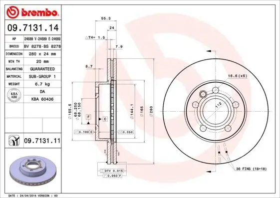 Bremsscheibe Vorderachse BREMBO 09.7131.11