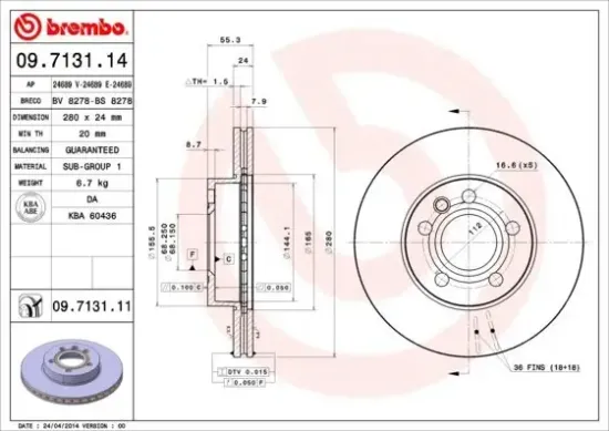 Bremsscheibe Vorderachse BREMBO 09.7131.11 Bild Bremsscheibe Vorderachse BREMBO 09.7131.11