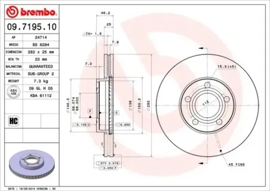 Bremsscheibe Vorderachse BREMBO 09.7195.10 Bild Bremsscheibe Vorderachse BREMBO 09.7195.10