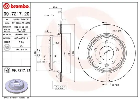 Bremsscheibe Hinterachse BREMBO 09.7217.21