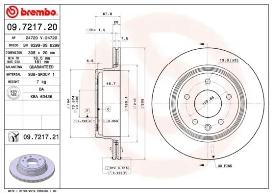 Bremsscheibe Hinterachse BREMBO 09.7217.21 Bild Bremsscheibe Hinterachse BREMBO 09.7217.21