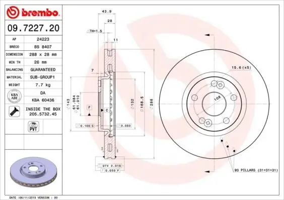 Bremsscheibe Vorderachse BREMBO 09.7227.20