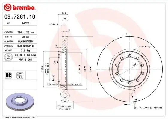 Bremsscheibe BREMBO 09.7261.10