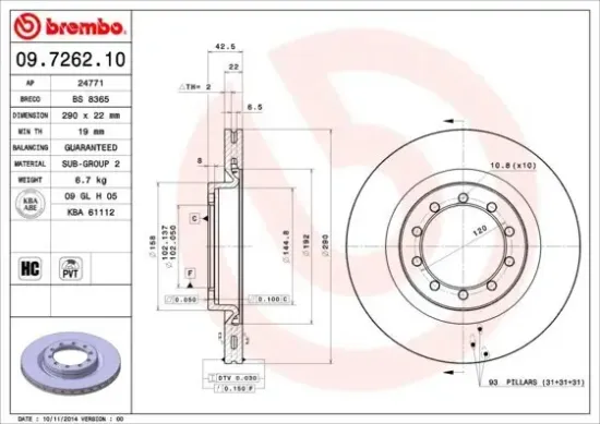 Bremsscheibe BREMBO 09.7262.10 Bild Bremsscheibe BREMBO 09.7262.10