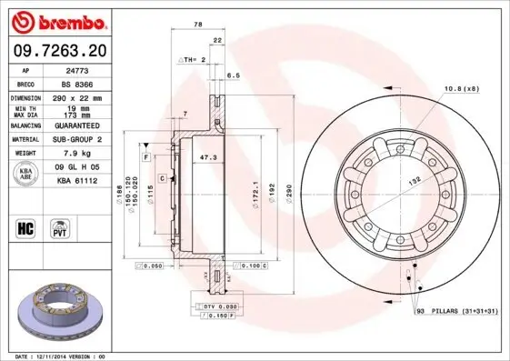 Bremsscheibe BREMBO 09.7263.20