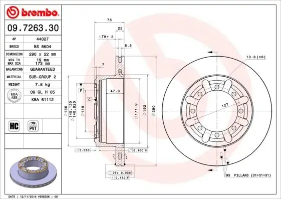 Bremsscheibe BREMBO 09.7263.30