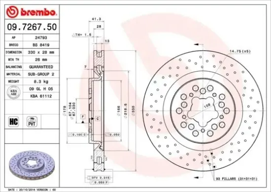 Bremsscheibe BREMBO 09.7267.50 Bild Bremsscheibe BREMBO 09.7267.50