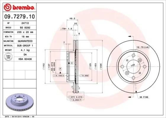 Bremsscheibe Vorderachse BREMBO 09.7279.10