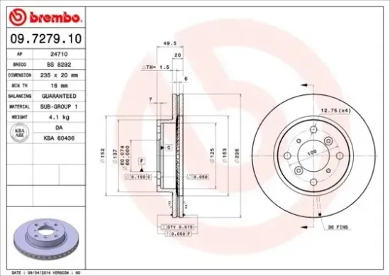 Bremsscheibe Vorderachse BREMBO 09.7279.10 Bild Bremsscheibe Vorderachse BREMBO 09.7279.10