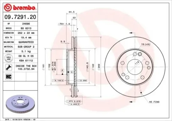 Bremsscheibe Vorderachse BREMBO 09.7291.20 Bild Bremsscheibe Vorderachse BREMBO 09.7291.20