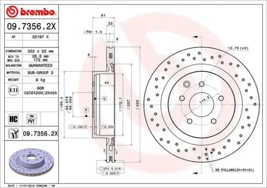 Bremsscheibe BREMBO 09.7356.2X Bild Bremsscheibe BREMBO 09.7356.2X