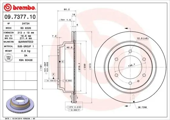 Bremsscheibe Hinterachse BREMBO 09.7377.10
