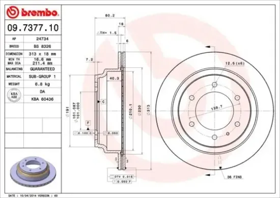 Bremsscheibe Hinterachse BREMBO 09.7377.10 Bild Bremsscheibe Hinterachse BREMBO 09.7377.10