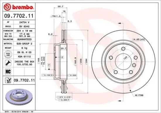 Bremsscheibe Hinterachse BREMBO 09.7702.11 Bild Bremsscheibe Hinterachse BREMBO 09.7702.11