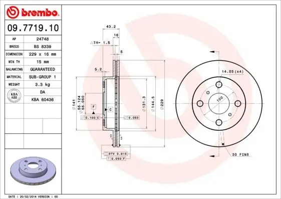 Bremsscheibe Vorderachse BREMBO 09.7719.10