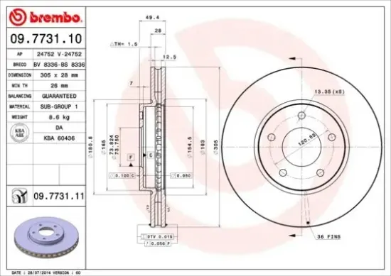 Bremsscheibe BREMBO 09.7731.11 Bild Bremsscheibe BREMBO 09.7731.11