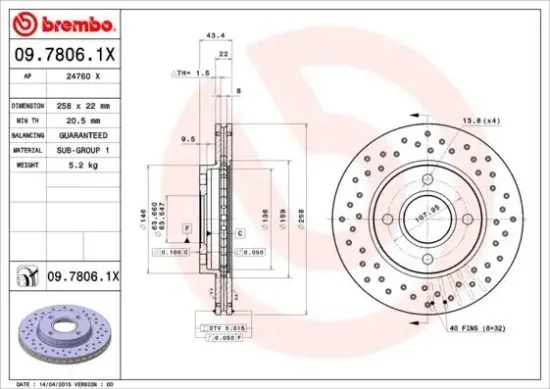 Bremsscheibe Vorderachse BREMBO 09.7806.1X Bild Bremsscheibe Vorderachse BREMBO 09.7806.1X