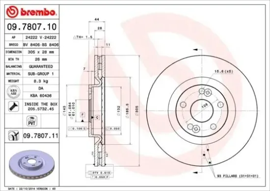 Bremsscheibe Vorderachse BREMBO 09.7807.11 Bild Bremsscheibe Vorderachse BREMBO 09.7807.11