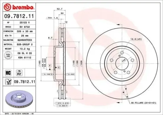 Bremsscheibe Vorderachse BREMBO 09.7812.11 Bild Bremsscheibe Vorderachse BREMBO 09.7812.11
