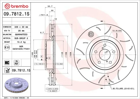 Bremsscheibe Vorderachse BREMBO 09.7812.1S Bild Bremsscheibe Vorderachse BREMBO 09.7812.1S
