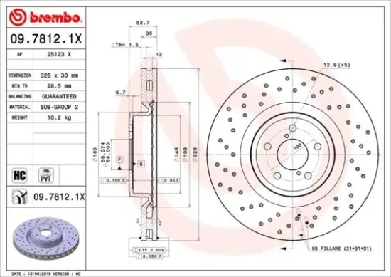 Bremsscheibe Vorderachse BREMBO 09.7812.1X Bild Bremsscheibe Vorderachse BREMBO 09.7812.1X