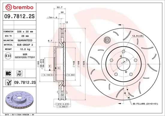 Bremsscheibe Vorderachse BREMBO 09.7812.2S Bild Bremsscheibe Vorderachse BREMBO 09.7812.2S