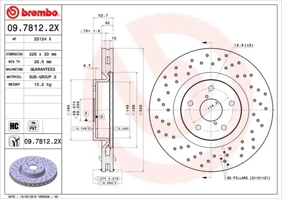 Bremsscheibe Vorderachse BREMBO 09.7812.2X