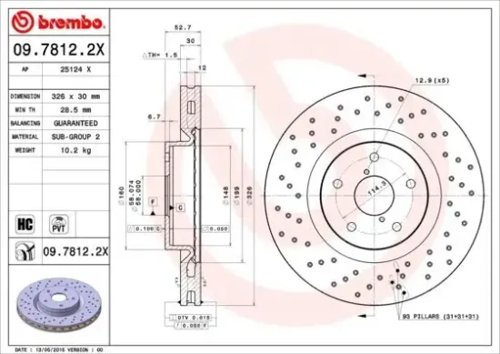 Bremsscheibe Vorderachse BREMBO 09.7812.2X Bild Bremsscheibe Vorderachse BREMBO 09.7812.2X