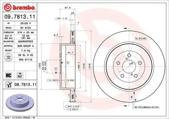 Bremsscheibe Hinterachse BREMBO 09.7813.11 Bild Bremsscheibe Hinterachse BREMBO 09.7813.11