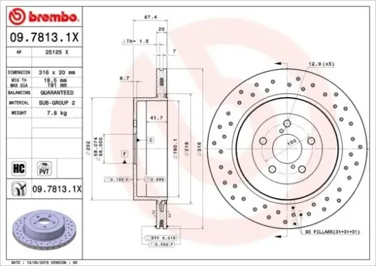Bremsscheibe Hinterachse BREMBO 09.7813.1X Bild Bremsscheibe Hinterachse BREMBO 09.7813.1X