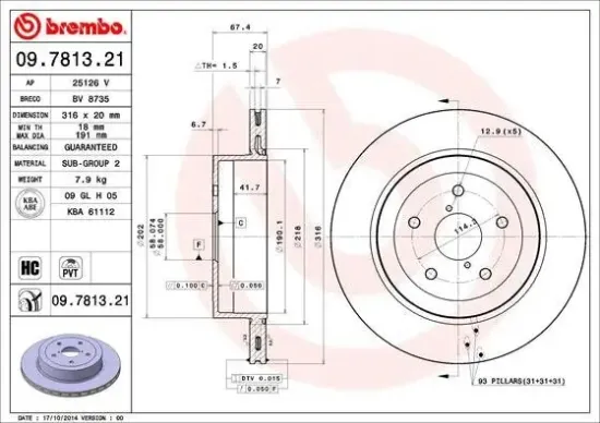 Bremsscheibe Hinterachse BREMBO 09.7813.21 Bild Bremsscheibe Hinterachse BREMBO 09.7813.21