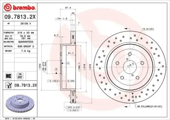 Bremsscheibe Hinterachse BREMBO 09.7813.2X Bild Bremsscheibe Hinterachse BREMBO 09.7813.2X