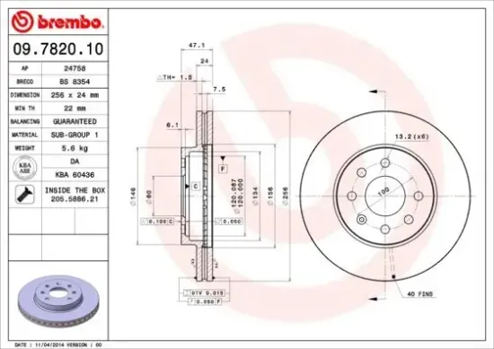 Bremsscheibe Vorderachse BREMBO 09.7820.10 Bild Bremsscheibe Vorderachse BREMBO 09.7820.10