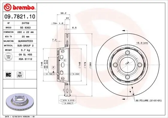 Bremsscheibe BREMBO 09.7821.10