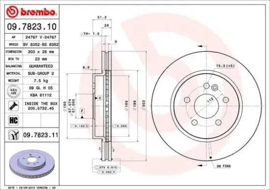 Bremsscheibe Vorderachse BREMBO 09.7823.11 Bild Bremsscheibe Vorderachse BREMBO 09.7823.11