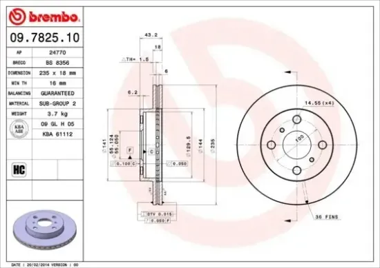 Bremsscheibe Vorderachse BREMBO 09.7825.10 Bild Bremsscheibe Vorderachse BREMBO 09.7825.10