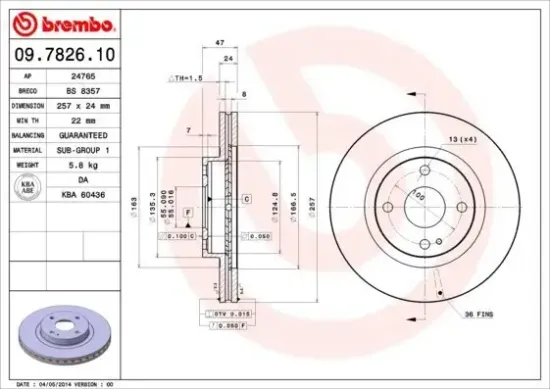 Bremsscheibe Vorderachse BREMBO 09.7826.10 Bild Bremsscheibe Vorderachse BREMBO 09.7826.10