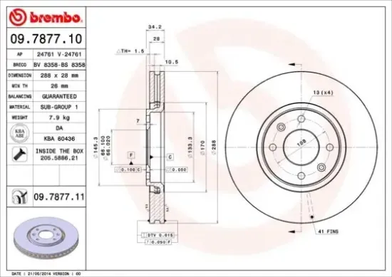 Bremsscheibe Vorderachse BREMBO 09.7877.11 Bild Bremsscheibe Vorderachse BREMBO 09.7877.11