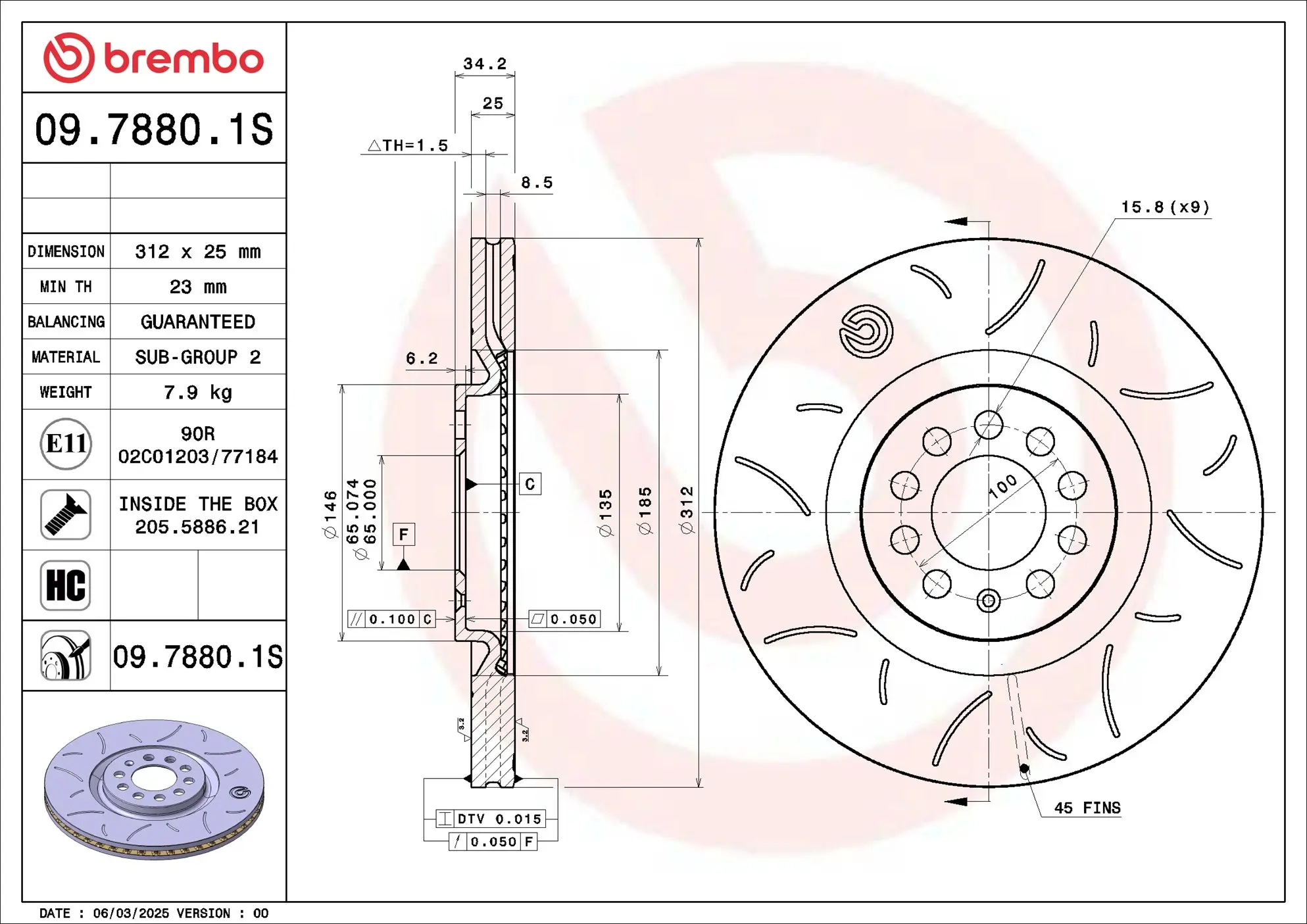 Bremsscheibe Vorderachse BREMBO 09.7880.1S