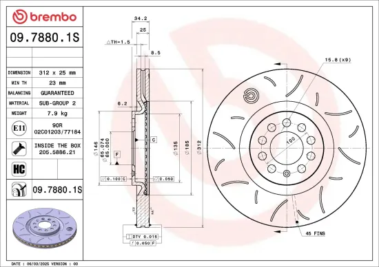 Bremsscheibe Vorderachse BREMBO 09.7880.1S Bild Bremsscheibe Vorderachse BREMBO 09.7880.1S
