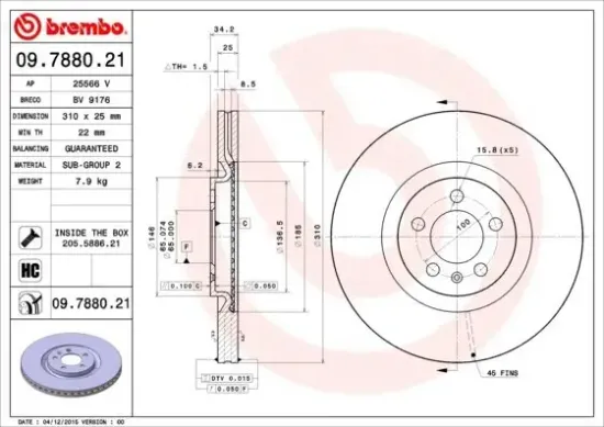 Bremsscheibe Vorderachse BREMBO 09.7880.21 Bild Bremsscheibe Vorderachse BREMBO 09.7880.21