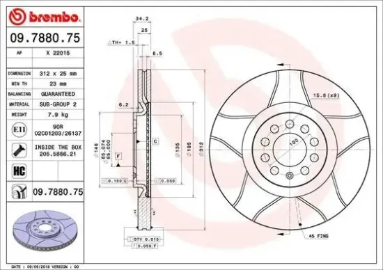 Bremsscheibe Vorderachse BREMBO 09.7880.75 Bild Bremsscheibe Vorderachse BREMBO 09.7880.75