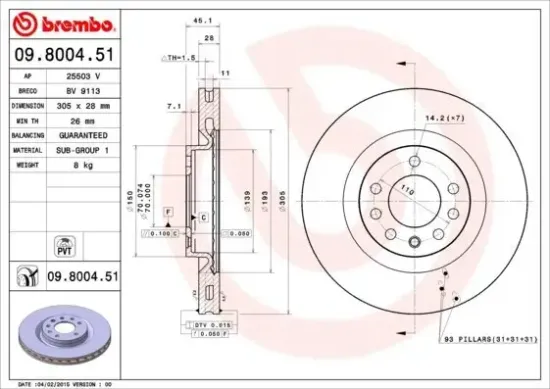 Bremsscheibe Vorderachse BREMBO 09.8004.51 Bild Bremsscheibe Vorderachse BREMBO 09.8004.51