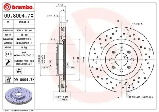 Bremsscheibe Vorderachse BREMBO 09.8004.7X Bild Bremsscheibe Vorderachse BREMBO 09.8004.7X