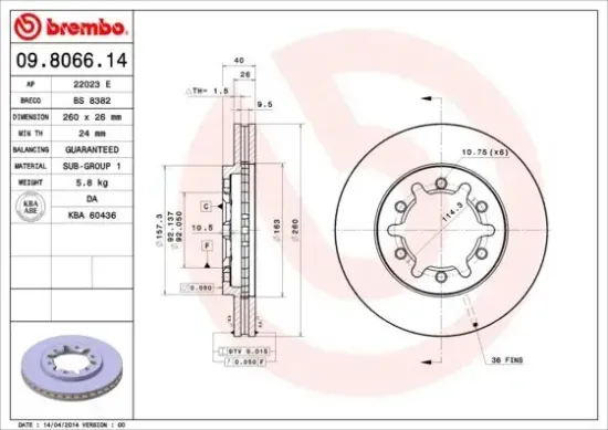 Bremsscheibe Vorderachse BREMBO 09.8066.14 Bild Bremsscheibe Vorderachse BREMBO 09.8066.14