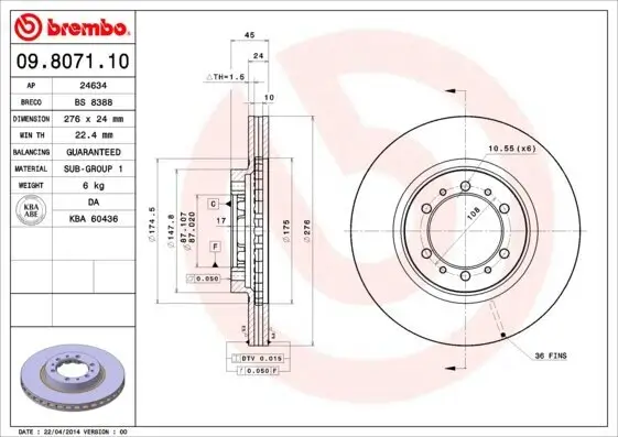 Bremsscheibe BREMBO 09.8071.11