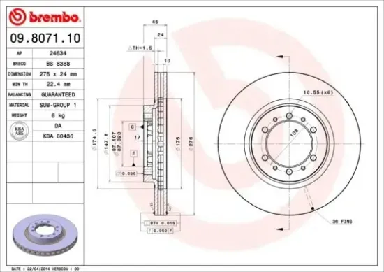Bremsscheibe Vorderachse BREMBO 09.8071.11 Bild Bremsscheibe Vorderachse BREMBO 09.8071.11